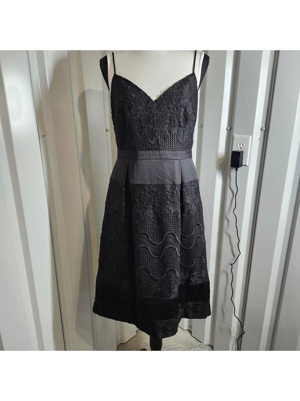 Aidan Mattox Womens Black Lace Satin Midi Cocktail Dress Size 8 Dark Romantic